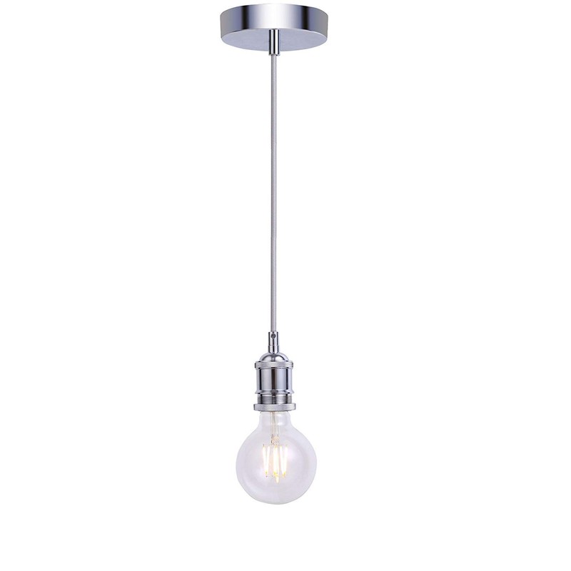 JING Vintage Pendant Light Fitting,Industrial Chrome Ceiling Rose,Braided Flex E27