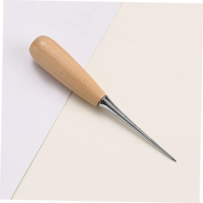 Gatuida 2Pcs Wooden Handle Leather Awl Tool for Bookbinding and