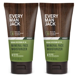 Every Man Jack Men's Mineral Face Lotion w/Broad Spectrum SPF 30 Sunscreen w/Zinc Oxide - Dermatologist Tested UVA/UVB Protection - Daily Moisturizer to Protect & Relieve Dry Skin - 2 Fl Oz (2 Pack)