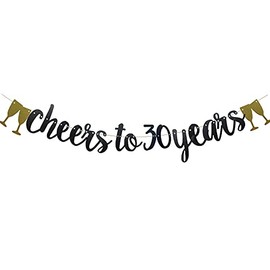 Cheers to 30 Years Banner,Pre-Strung,No Assembly Required, Black Paper Glitter Party Decorations For 30TH Wedding Anniversary 30 Years Old 30TH Birthday Party Supplies Letters Black Betteryanzi