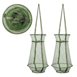 2PCS Collapsible Fish Basket Mesh Fish Trap Portable Fish Cage Foldable Fishing Keep Net for Keeping Fish Alive, Bait Storage Crayfish Crab Minnows Shrimps Lobsters