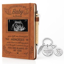 Letter to My Baby in Heaven Leather Grief Journal, Sympathy Gifts for Loss Of Baby, Angel Baby Memorial Gift -Leather A5 Notebook and Angel Pocket Hug Keychain, Loss of Child Travel Photo Diary