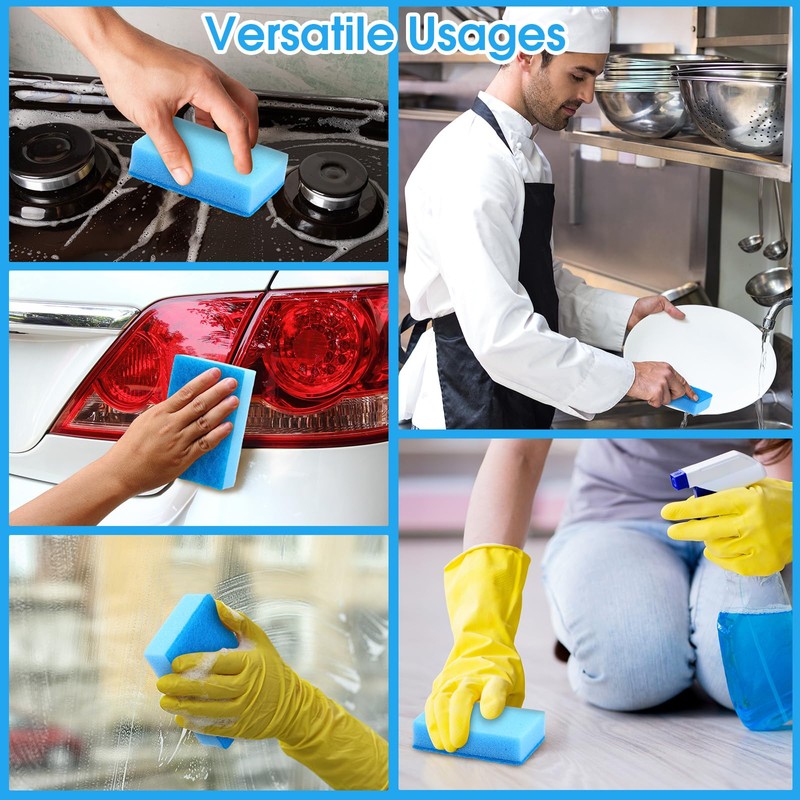 Tioncy 100 Pcs Individually Wrapped Sponges Kitchen Bulk Blue Dish
