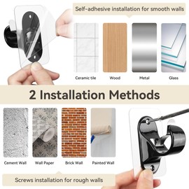 ANDGOO 6 Pack No Drill Curtain Rod Brackets, Renter Friendly Self Adhesive Curtain Rod Holders, Heavy Duty No Drilling Curtain Rod Hooks for Apartment Bedroom Bathroom Dorm Classroom Kitchen (Black)