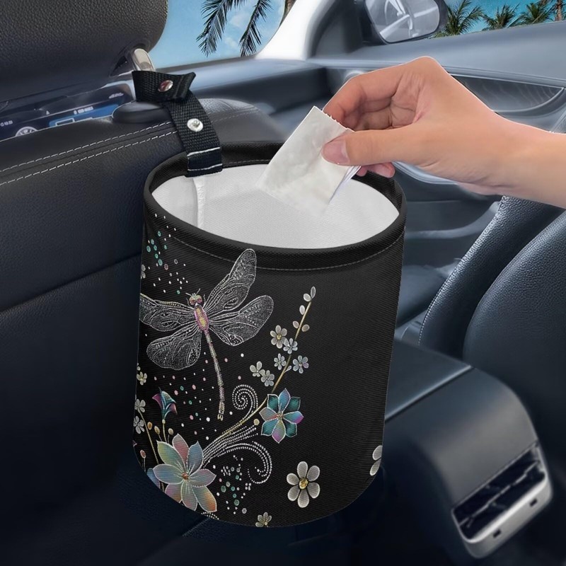 Darisoco Dragonfly Trash Can for Car Car Garbage Can for