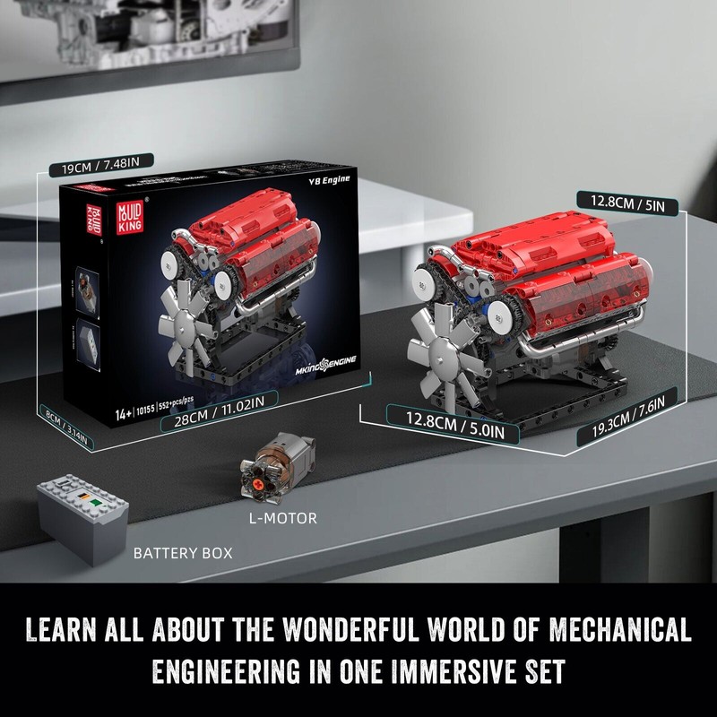 Mould King 10155 V8 Engine Red Motor Model That Works
