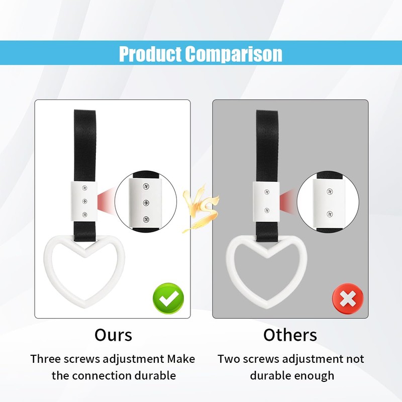 GLSOWEE 2PCS Heart-Shaped Car Handle Straps, Auto Grap Handle Warning