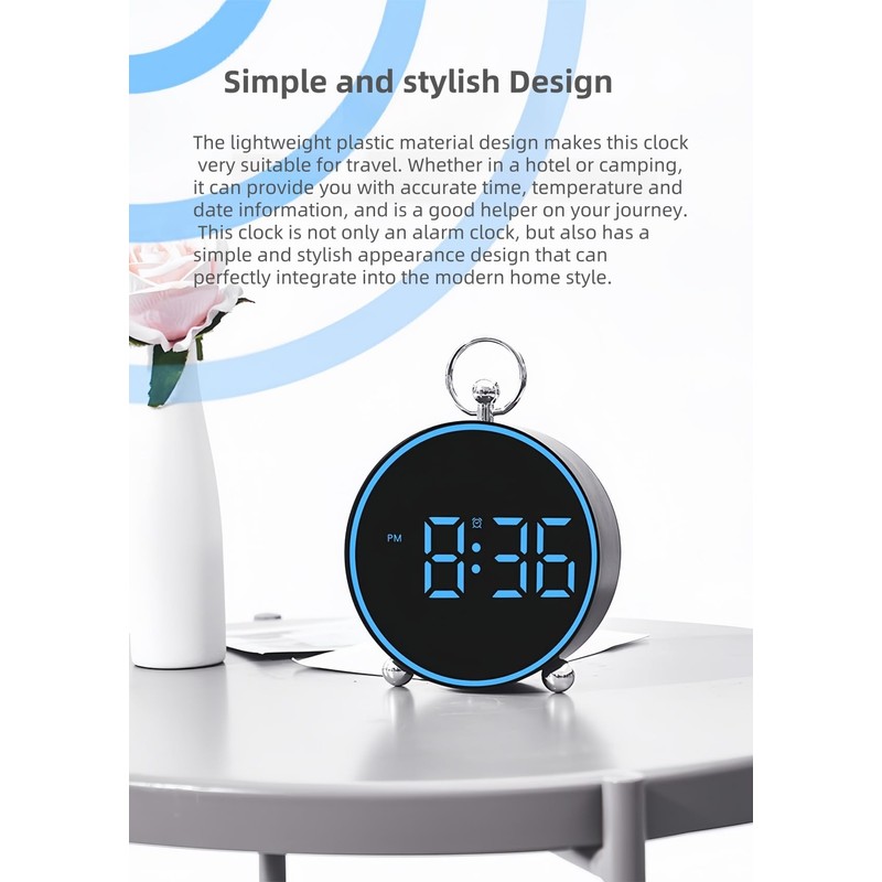 YHFITN LED Digital Alarm Clock with Date, Temperature, Snooze Function,
