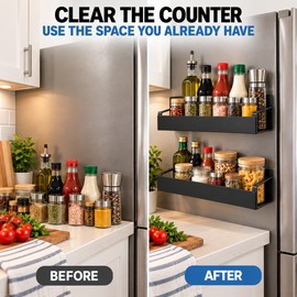 2-Piece Magnetic Storage Shelf for Kitchen Organization – Space-Saving ABS Rack for Refrigerator or Washing Machine