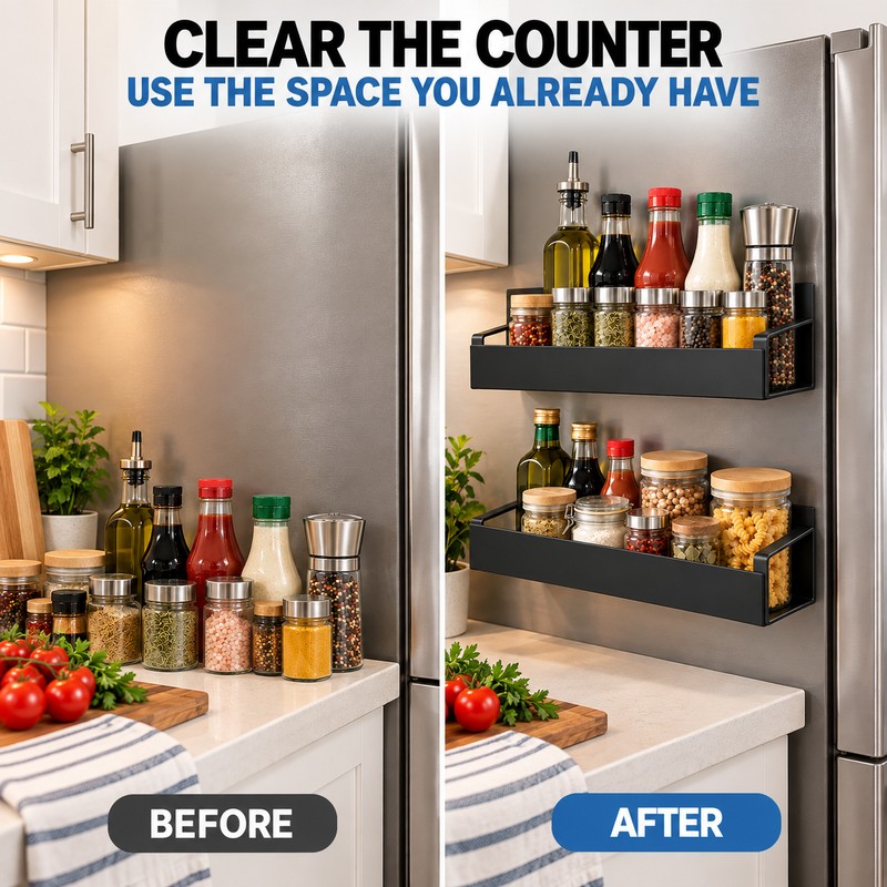 2-Piece Magnetic Storage Shelf for Kitchen Organization – Space-Saving ABS