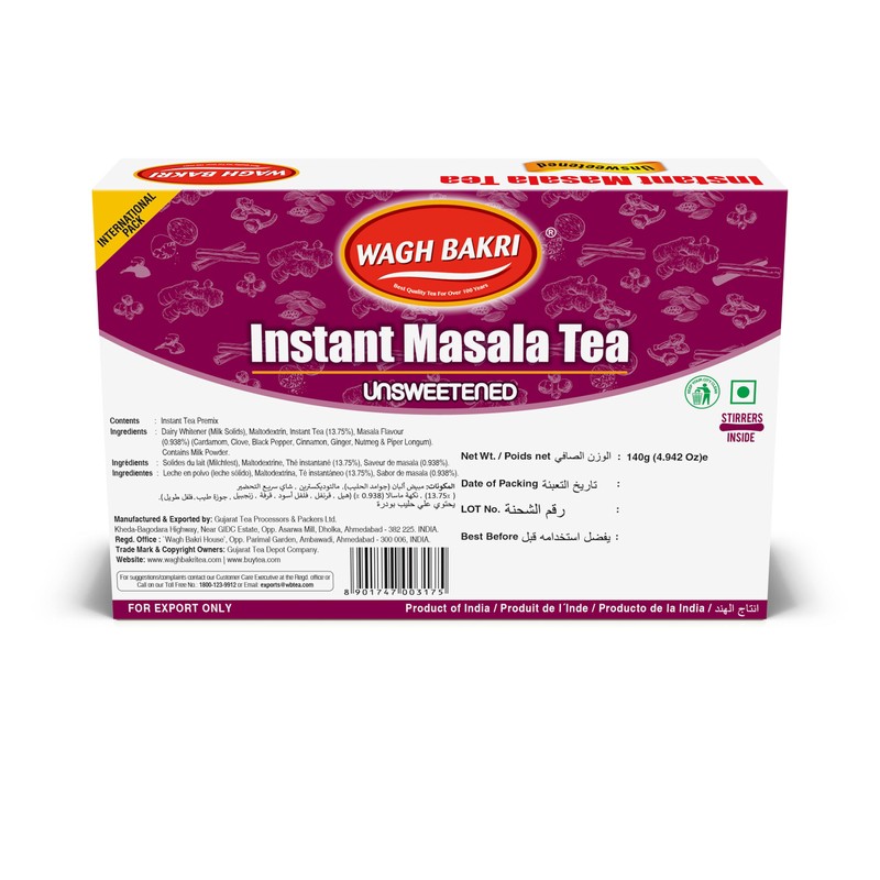 Wagh Bakri Instant Masala Tea, Unsweetened No Sugar Added, Karak