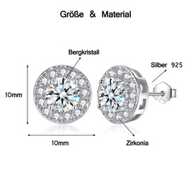 MASOP Stud Earrings 925 Silver Birthstone Earrings Round Cubic Zirconia Jewellery Gifts for Women Ladies Girls Birthday, Cubic Zirconia