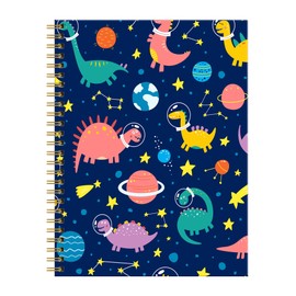FVBAO Spiral Journal Notebook for Women,A5 College Ruled Notebooks 6"x 8.4", 120 Pages Lined Journal with Premium Thick Paper,Perfect for School Office Home Gifts(Funny dinosaurs planets)