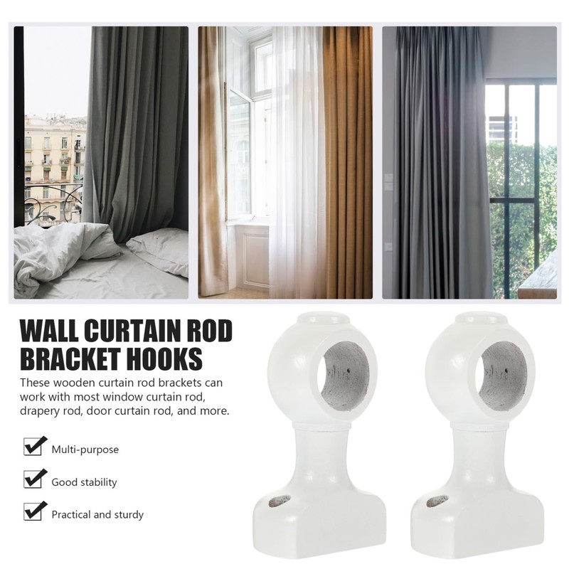 2pcs Heavy Duty Wooden Curtain Rod Brackets Wood Holders for