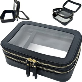 JAZD Bolsa de maquillaje transparente para cosméticos, Negro -, Bolsa de cosméticos transparente