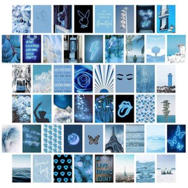 Aesthetic Picture Pack of 50, Blue Wall Collage Kit, Aesthetic Picture for Wall Collage, Collage Print Kit, Postcard for Teenage Girls, Room Decor, Aesthetic Postcard, Room Dorm Photo Display