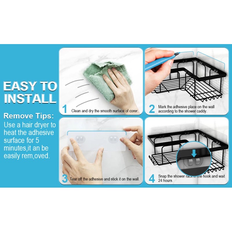 CCJH Black Shower Shelf Caddy Triangular Bathroom Organizer Storage Holder