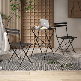 HENRIFANBO Outdoor Bistro Set w/2 Cushioned Chairs & Black Metal Folding Patio Furniture Set 3 Piece & Kitchen Table,Perfect for Front Porch,Small Balcony & 2-Person Dining Lightweight & Easy Storage