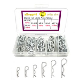 Alloygold 75 Pcs 6 Sizes Cotter Pins R Clips Heavy Duty Zinc Plated Retainer Pins Hitch Pin Hair Pin Assortment Spring Clip Kit for Hitch Pin Lock System, Garage,Trucks, Small Engine Repair
