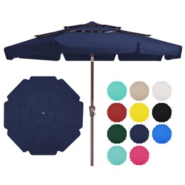 JEAREY 3 Tiers 10 FT Patio Umbrellas Outdoor Table Umbrella with Push Button Market Umbrella 8 Sturdy Ribs UV Protection Waterproof for Garden,Deck,Backyard,Navy