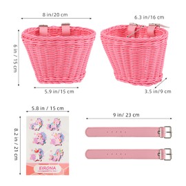 EIRONA Bicycle Handlebar Basket for Children's Bicycle, Balance Bike, Scooter, Tricycle, Bicycle Storage with DIY Sticker, Rose