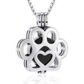Pet Ashes Necklace Cremation Jewelry for Cat Dog Ashes Pendant Paw Print Urn Necklace for Women Men Keepsake Jewelry for Memorial Locket(Silver Black)