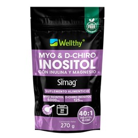 Wellthy Myo  D-Chiro Inositol Polvo 270g con Magnesio Marino. Mezcla ptima 401 5000mg Myo Inositol, 125mg D-Chiro Inositol, Magnesio 330mg. 100...    