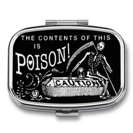 Metal 2 Compartment Pill Organizer Travel Friendly Portable Compact Pill Box Cute Pill Case to Hold Vitamins,Fish Oil,Supplements,Meds,Tablet for Purse,Pocket. (Black scythe)