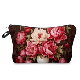 Livel lhood Pink Peony Makeup Bag Cute Small Organizer Zipper Pouch Pink Peony Cosmetic Bag Birthday Present for Women Friends, hzj0798