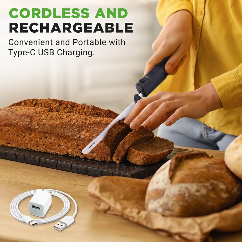 NutriChef Cordless Electric Knife | Easy to Use Constant ON/OFF