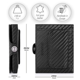 TRUSADOR Valencia Slim Small Leather Front Pocket Wallet Card Case with RFID Protection Wallet for Men and Women, carbon, Minimalist