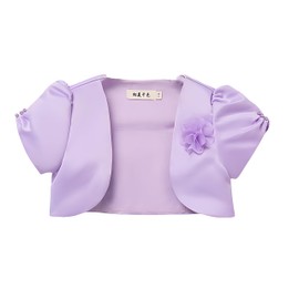 Proumhang Girls' Bolero Shrug Short Sleeve Cardigan Princess Shawl Wedding Cape For Girls 3-10 years Purple 120