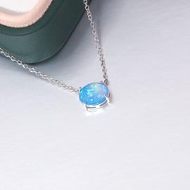 CiNily White Gold Opal Necklace Small Oval Opal Jewelry for Women Girls Gemstone Necklaces, 18K white gold plated brass, Created Opal