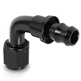 Auto Dynasty 10AN AN-10 Universal 90-Degree Swivel Push Lock Hose End Fitting Adapter For Oil/Fuel/Air Line, 1/4" Barb, Black Aluminum