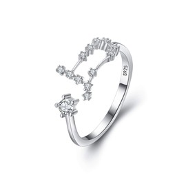Clearine 925 Sterling Silver CZ Statement Ring for Women -"Gemini" Horoscope Zodiac 12 Constellation Astrology Adjustable Ring