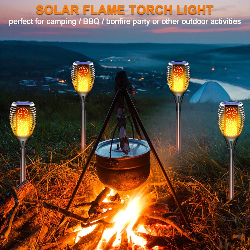 LazyBuddy 4 Pack Solar Tiki Torch Lights Outdoor Waterproof -