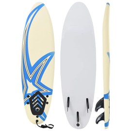 vidaXL 66.9" Star Surfboard - Soft XPE, High-Density EPS Foam Core on Slick PP Bottom, Includes Traction Pad, Ankle Leash & 3 Plastic Fins - Ideal for Beginners, Adults and Kids - Blue & Cream