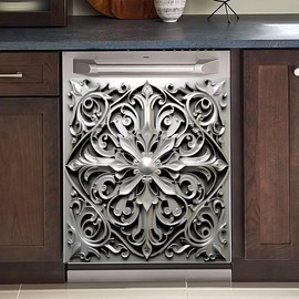 Jersi Rustic Magnetic Dishwasher Cover, 23" x 17" & 23" x 26", Silver, Plastic, 1 Count