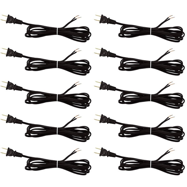 Creative Hobbies Black Lamp Cord, 8 Foot Long, Replacement Lamp Cord Lamp Repair Part, 18/2 SPT-1 Wire, UL Listed (10)