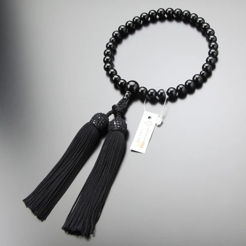 念珠ドットコム 数珠 女性用 約8ミリ 黒オニキス 正絹房（黒色）【略式数珠 京念珠 京都 ブラックオニキス 略式