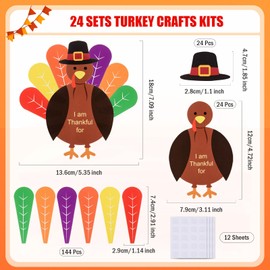 FOBSME 48 Sets Thanksgiving Turkey Craft Kits DIY Turkey Paper Crafts Kits with Glue Points for Thanksgiving Autumn Fall Harvest Party School Activities Decoration Supplies, Makes 48 Turkeys