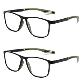 JOON-joon Reading Glasses Men 2 Pairs Sports Style Comfortable and Flexible Blue Light Blocking Readers for Men+1.5(Light green)