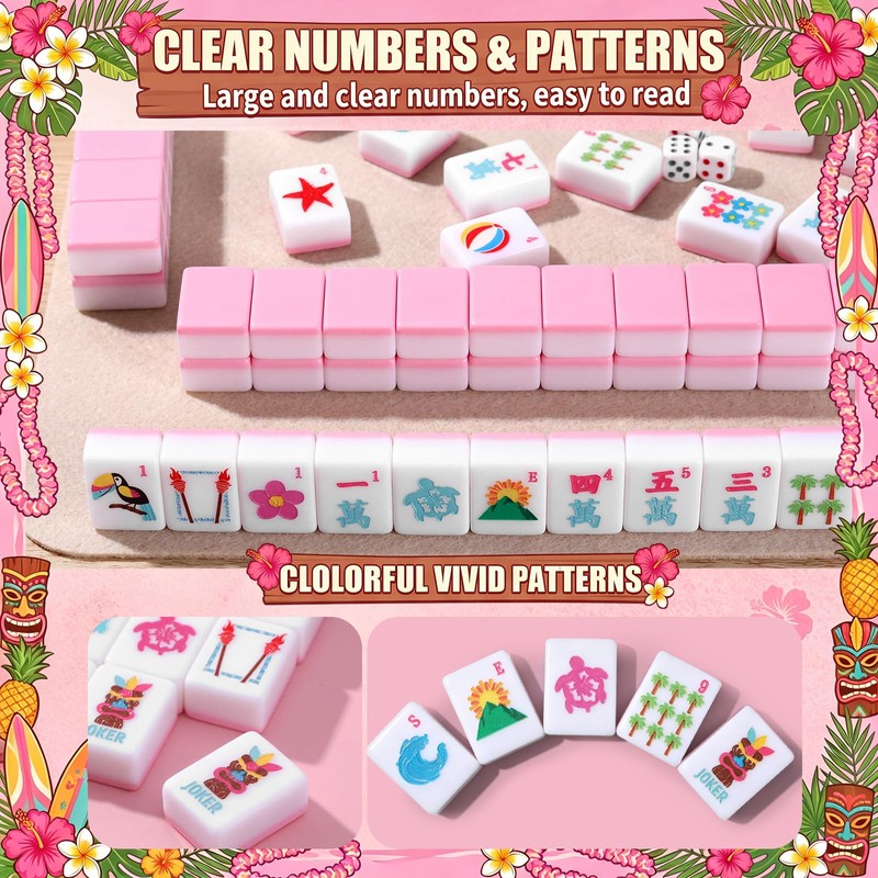 Silipull American Mahjong Tile Set, 160 Pcs 1.2'' Pink Engraved