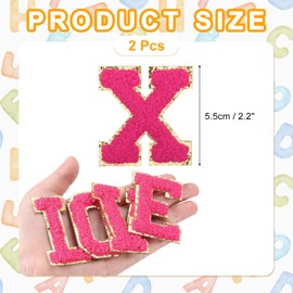 MECCANIXITY Chenille Letter Patches 2.2" Self Adhesive Alphabet X Stick on Embroidered Patch Sew on Letter Stickers Applique for Repairing Clothing Jeans Shoes Hats DIY(Rose Red, Pack of 2)