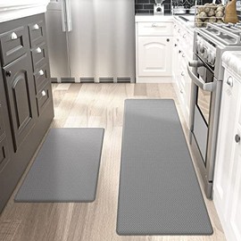 DEXI Kitchen Rugs and Mats Anti Fatigue Mat Cushioned Comfort Runner Rug Standing Floor Rugs Set of 2,17"x29"+17"x59", Grey