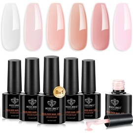 Modelones 8-in-1 Builder Nail Gel, 6 Colors Pink Builder Gel for Nails, Hard Gel Builder Nail Extension Gel Builder Gel in a Bottle for Nail Starter