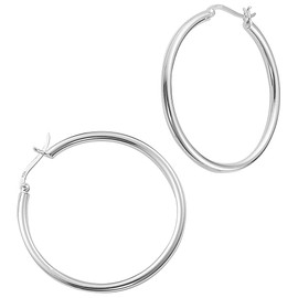 Vinani 2CRG Women's Earrings 925 Silver – Folding Hoop Earrings 45 mm Large Round Shiny – Clasp – 925 Sterling Silver for Women, Sterling Silver, No Gemstone