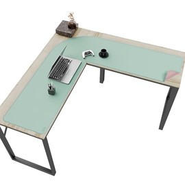 Vyaaa Protector de Escritorio de Cuero en Forma de L, Alfombrilla Grande para Ratón de Escritorio de Esquina, Tapete de Escritorio de Doble Cara para Computadora, Portátil, Oficina u Hogar, 51" x 51