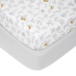 aden + anais Essentials Classic Poplin Crib Sheets, 100% Cotton Fitted Sheet, 2 Pack, Alphabet Animals
