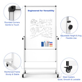 Rolling Whiteboard on Wheels, Double-Sided Magnetic Dry Erase Board with Stand, Mobile White Board for Office, Classroom, Home (28" x 40")